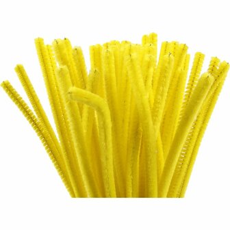 Chenille Draad - Pluche Draad - Pijpenragers - Metaal Draad - Fleecedraad - DIY Draad - Flexibel Decoratief Knutsel Draad - Buigzaam Draad - Geel - Lengte: 30cm - Dikte: 6mm - 50 Stuks