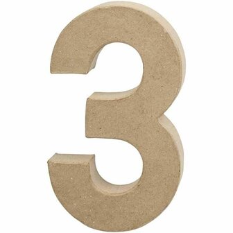 Papier-M&acirc;ch&eacute; Cijfer - 3 - Handgemaakt - Stevig &amp; Lichtgewicht - Geschikt voor DIY &amp; Decoratie - H: 20,2 cm - B: 11,8 cm - Dikte: 2,5 cm - 1 Stuk