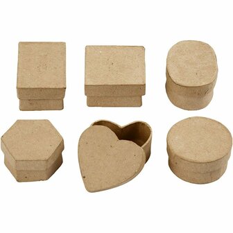 Mini-dozen Papier-mach&eacute; - DIY Kartonnen Dozen - Creatieve Opbergdoosjes - Handgemaakte Decoratiedozen - Kleine Papier-mach&eacute; Dozen - 4-6 cm - 6 Stuks