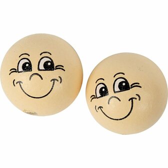 Hoofden - Houten Ballen Met Blije Gezichten - DIY Knutselballen - Houten Kralen Gezichtjes - Licht Beige Houten Ballen - 22 mm - 10 Stuks