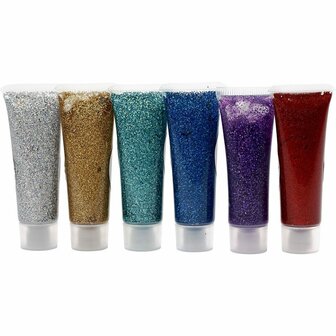 Glitter Gel, diverse kleuren, 6x18 ml/ 1 doos