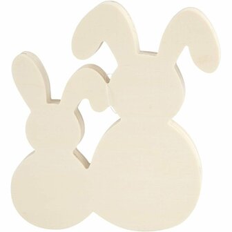 Konijnen - Houten Konijn Figuren - DIY Konijnen Decoratie - Blank Hout Konijnen - 17x16 cm - Set van 2 Stuks