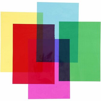 Cellofaan Vellen - Decoratie Folie - DIY - Inpakken - Groen, Blauw, Rood, Geel, Roze - A4 - 21x29,7cm - Creotime - 5x20 vellen