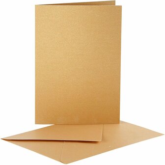 Parelmoer kaarten en enveloppen, goud, afmeting kaart 10,5x15 cm, afmeting envelop 11,5x16,5 cm, 10 set/ 1 doos