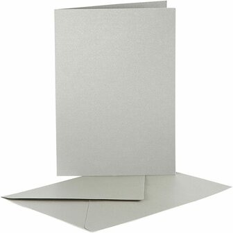 Parelmoer kaarten en enveloppen, zilver, afmeting kaart 10,5x15 cm, afmeting envelop 11,5x16,5 cm, 10 set/ 1 doos