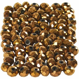 Facet kralen, metallic brons, afm 3x4 mm, gatgrootte 0,8 mm, 100 stuk/ 1 doos