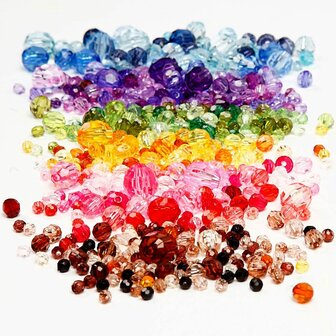 Facetkralen Mix - A-Graad Bicone Kralen - 7x250 gram - Diverse Kleuren en Maten - Perfect Voor DIY Sieraden Maken - Glaskralen - Hobbykralen - Knutselkralen