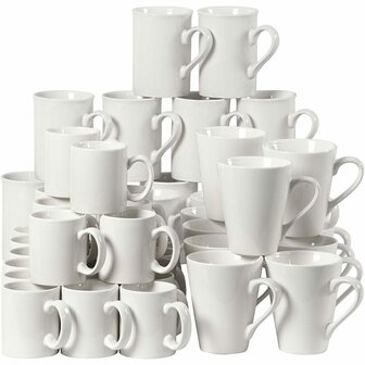 Porseleinen Mokken Set van 48 Stuks - Witte Mokken om te Decoreren met Glas- en Porseleinstiften of Verf