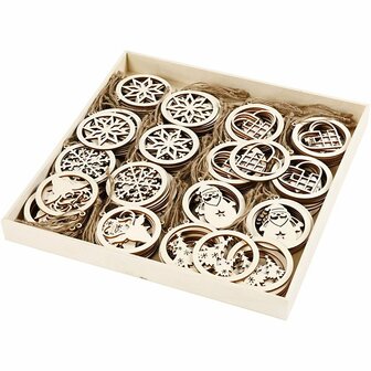 Kerstornamenten - Kerstdecoratie - Triplex Kerstversiering - Houten Kerstornamenten - Kerstboomdecoratie - 144 Stuks - 8 cm - Dikte 0,3 cm
