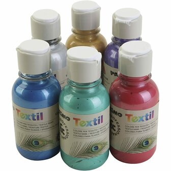 Textielverf Verschillende Metallic Kleuren &ndash; Kledingverf &ndash; Textiel Kleurstof &ndash; Stoffenverf &ndash; Kindvriendelijke Huidveilige Textielverf - Kledingverf - Verf Voor Kleding - PRIMO - 6 x 125 ml
