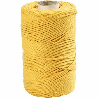 Macram&eacute; koord, geel, L: 198 m, d 2 mm, 330 gr/ 1 rol