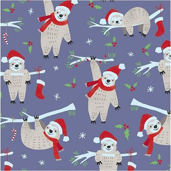 Inpakpapier - Paars - Luiaard Print - 50 cm Breed - 80 gr - 100 m Rol - Kwalitatief Cadeaupapier voor Creatieve Verpakkingen