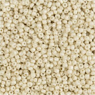 Rocailles, off white, d 1,7 mm, afm 15/0 , gatgrootte 0,5-0,8 mm, 25 gr