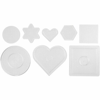 Grondplaat Strijkkralen - Onderplaat - Strijkkralenbord - Strijkkralenvormen - Onderplaten - Hartje Ster Rondje Vierkant Hexagon -7 tot15cm - 8 Stuks