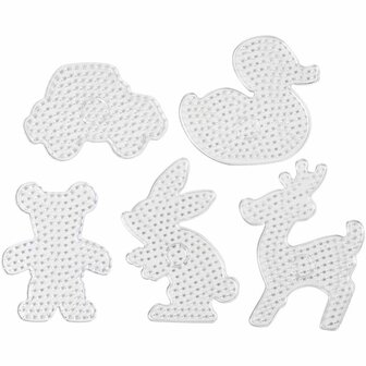 Jumbo Strijkkralen Onderplaten - Transparante Onderplaten - Teddybeer, Auto, Rendier, Eend &amp; Konijn - Grote Vormpjes Voor Knutselplezier - Handige Set - 16x19,5-19x24cm - Set Van 5 Stuks