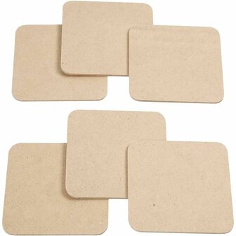 Onderzetters - Vierkant - MDF Hout - Bruin - Afm 10x10cm - Dikte: 3mm - 6 stuks