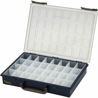Opslag Box Met 32 Vakken - H: 5,7 cm x 33,8x26,1 cm - 1 Stuk - Handige Organizer Voor Kralen, Schroeven, Knopen &amp; Sieradenaccessoires - Compact &amp; Stapelbaar Ontwerp - Kunststof Transparant
