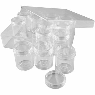 Opslagdoosjes - Mini opslagpotjes - Schroefdop potjes - Kleine potjes set - Organisatie potjes - Kunststoffen doos met potjes - 47 mm hoog - 12 stuks