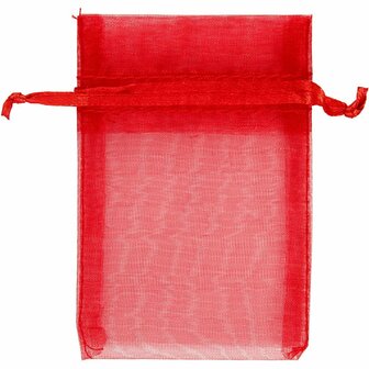 Organza zakjes, rood, afm 7x10 cm, 10 stuk/ 1 doos