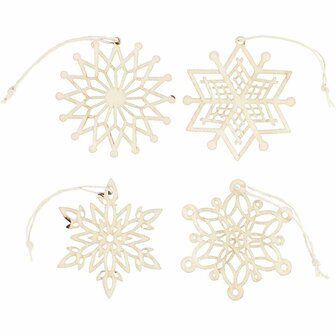 Ornamenten triplex - Houten ornamenten - Home deco hout - Decoratieve houten figuren - Triplex decoraties - Hout ornamenten DIY - 7x7x0,3 cm - 8 stuks