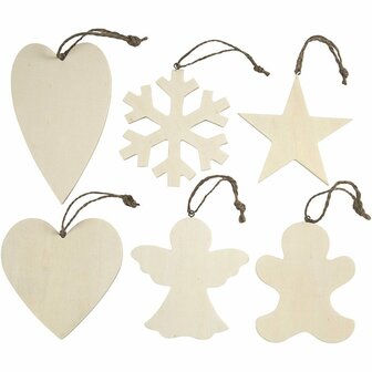 Ornamenten, afm 9-11 cm, dikte 4 mm, 6 stuk