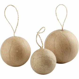 Ornamenten - Handgemaakte Papier Mach&eacute; Ornamenten - Drie Maten Decoratieve Ballen met Ophanglus - 4+5+6 cm - 6 Stuks