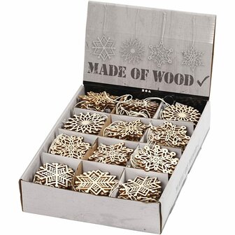 Houten Ornamenten - Laser Gesneden - d: 7 cm - Dikte 0,3 mm - 200 Stuks - Lichtgewicht Houten Decoraties Voor Kerst, Pasen &amp; Feestelijke DIY Projecten - Met Ophangkoord - Naturel Hout
