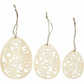 Ornamenten, H: 8+10+12 cm, B: 6+7,5+9 cm, dikte 3 mm, 3 stuk