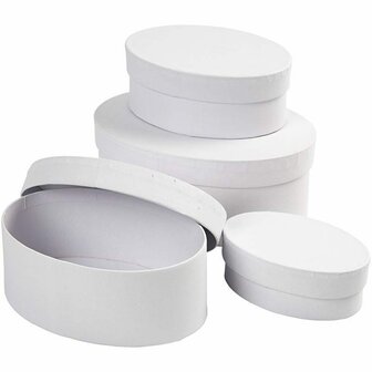 Ovale Dozen Wit - Stevig Karton - Set Van 4 - H: 4+5+6+7 cm - L: 10+12+14+16 cm - Voor Cadeaus, DIY Bewaardozen &amp; Knutselprojecten - Wit Karton