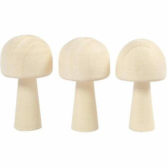 Houten Paddenstoelen - DIY Decoratie - Licht Hout Voor Schilderen &amp; Houtbranden - Perfect Voor Knutselprojecten &amp; Miniatuurdecor - Hoogwaardige Kwaliteit - H: 5,2cm - &Oslash;2,9cm - Set Van 3 Stuks