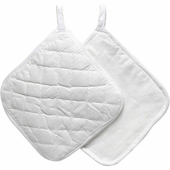 Pannenlappen Wit - 20x20 cm - 145 gr - 4 Stuks - Extra Dikke Katoenen Hittebestendige Lappen Met Ophanglus - Machinewasbaar - Wit