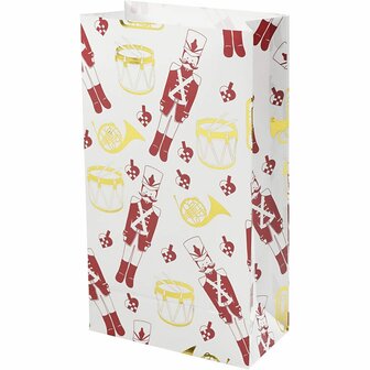 Papieren zakken, goud, rood, wit, notenkraker, H: 21 cm, afm 6x12 cm, 8 stuk