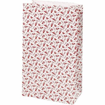 Papieren zakken, rood, wit, trompet, H: 21 cm, afm 6x12 cm, 80 gr, 8 stuk/ 1 doos