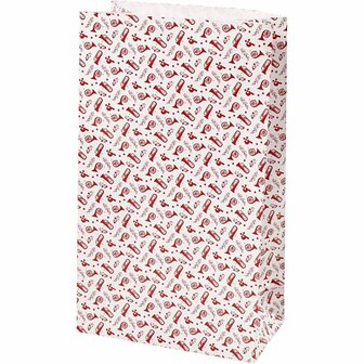 Papieren zakken, rood, wit, trompet, H: 21 cm, afm 6x12 cm, 80 gr, 8 stuk