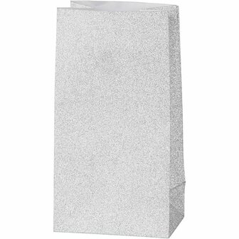 Papieren zakken, zilver, H: 17 cm, afm 6x9 cm, 120 gr, 8 stuk/ 1 doos