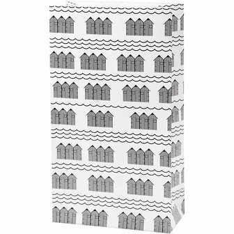 Papieren zakken, zwart, wit, H: 21 cm, afm 6x12 cm, 80 gr, 10 stuk