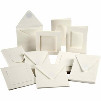 Passepartout kaarten, off-white, afmeting kaart 10,5x15 + 12,5x12,5 cm, Inhoud kan vari&euml;ren , 50 set/ 1 doos