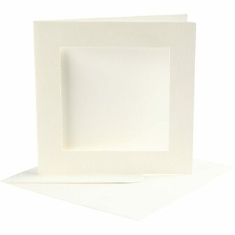 Passepartout Kaarten, off-white, afmeting kaart 12,5x12,5 cm, afmeting envelop 13,5x13,5 cm, 10 set/ 1 doos