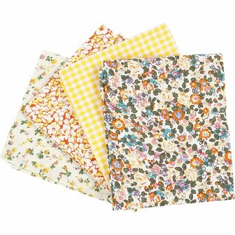 Patchwork Stof - Geel - Fat Quarter Katoen - 45x55 cm - 100 gr - 4 Stuks - Gecertificeerd Kwaliteitsstof Voor Naaiprojecten, Quilten &amp; DIY Stoffen Creaties