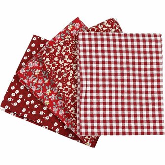 Patchwork Stof - Rood - Fat Quarter Bundel - 45x55 cm - 100 gr - 4 Stuks - Katoenen Patchwork Stof - Perfect Voor Quilten, Naaien &amp; Creatieve Projecten