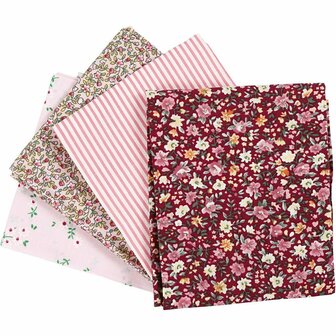 Patchwork stof, roze, afm 45x55 cm, 100 gr, 4 stuk/ 1 bol