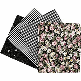 Patchwork Stof - Zwart - 100% Katoen - 45x55 cm - 100 gr - 4 Stuks - Premium Quilt Stof Voor Naaiprojecten, Patchwork &amp; Hobby Creaties