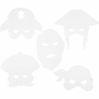 Piratenmaskers, wit, H: 16-26 cm, B: 17,5-26,5 cm, 230 gr, 16 stuk/ 1 doos