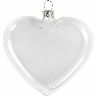 Plat glazen hart, H: 7,8 cm, B: 9 cm, dikte 2,1 cm, 6 stuk/ 1 karton
