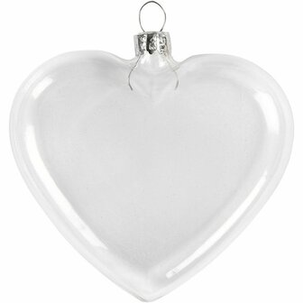 Glazen Hartje Plat - Hangend Hartje Glas - Transparant Glas Hart Decoratie - DIY Harten voor Valentijnsdag - Glazen Hart met Ophang - Hoogte 7,8 cm - 6 Stuks
