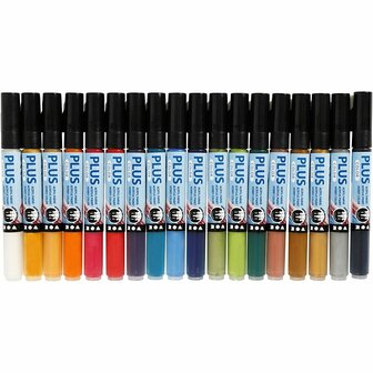 Stift - Permanent Marker - Diverse Kleuren - Plus Color - Watervaste Stift Voor Papier, Karton, Hout, Metaal, Steen - 1-2mm Lijndikte - 18 Stuks