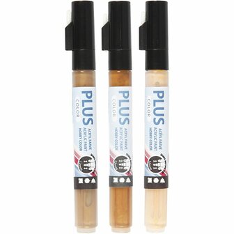 Plus Color Marker, licht beige, goud, raw sienna, 5,5 ml, L: 14,5 cm, lijndikte 1-2 mm, 3 stuk/ 1 doos