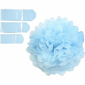 Pompon van papier, lichtblauw, d 20+24+30 cm, 16 gr, 3 stuk/ 1 doos