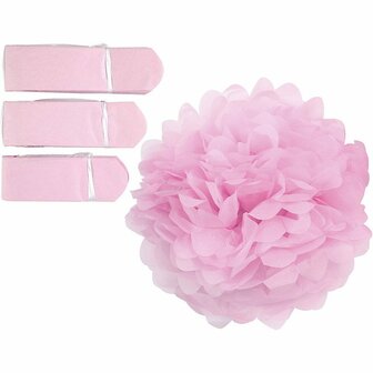 Pompon van papier, lichtrood, d 20+24+30 cm, 16 gr, 3 stuk/ 1 doos