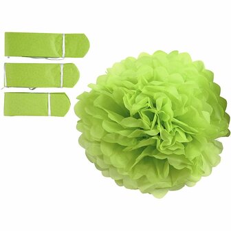 Zijdepapier Pompons Lime - Happy Moments Pompons Decoratie - DIY Limegroene Pompons Set - Creatieve Feestdecoratie Pompons - Zijdepapier Decoratie Pompons - Diameter 20, 24, 30 cm - 3 Stuks